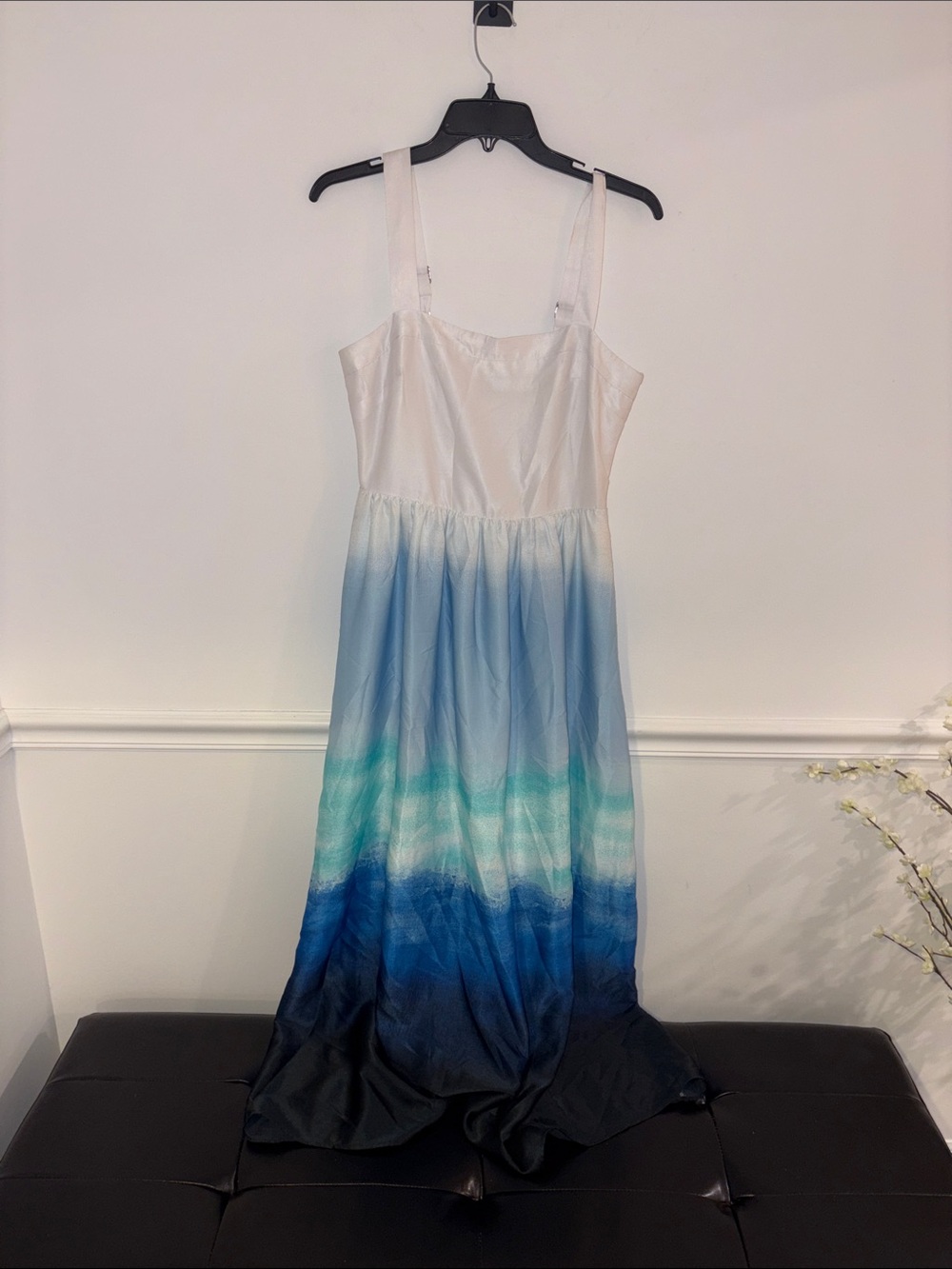 DKNY White to Navy Ombre Maxi Dress with Aqua Accents